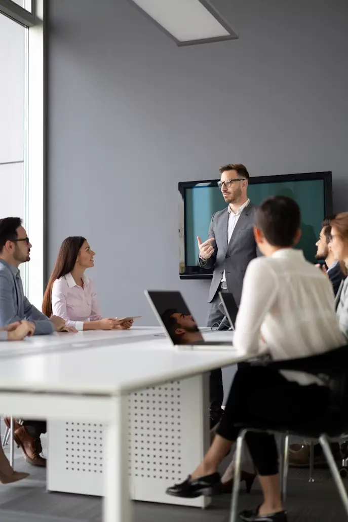 Team presentation in a meeting room