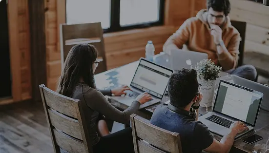 Custom software development team working together